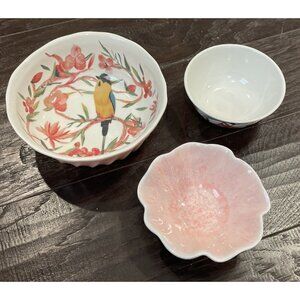 Opal House‎ Pink Melamine Birds Flowers Cereal Mini Clam Bowl Set Of 3 Asian